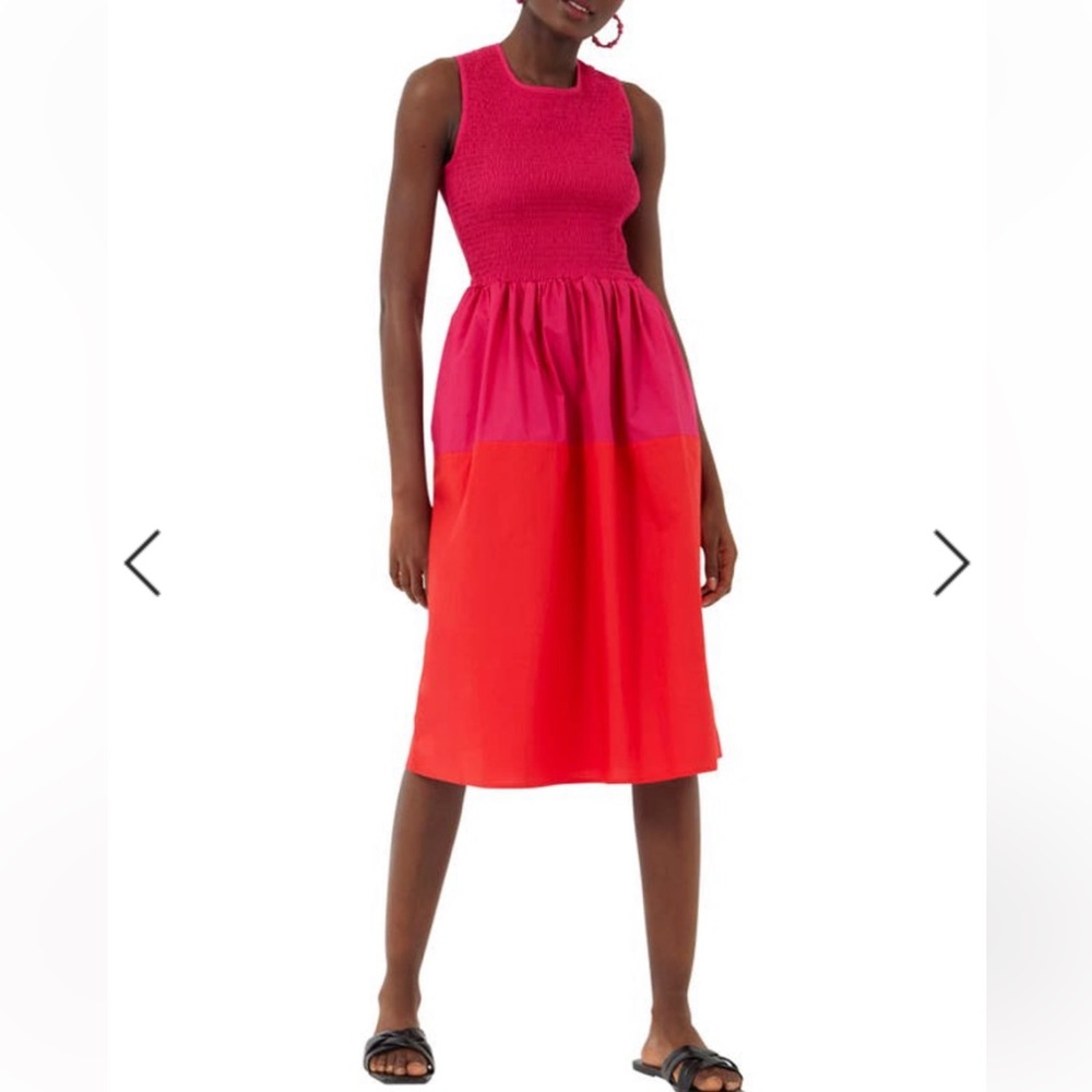 Colorblock Poplin Dress In Magenta Haze/ Red